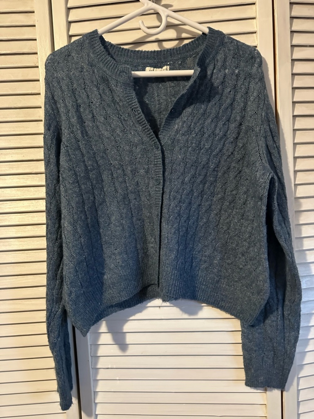 American Eagle Outfitters Cable Knit Open-Front Cardigan - Blue